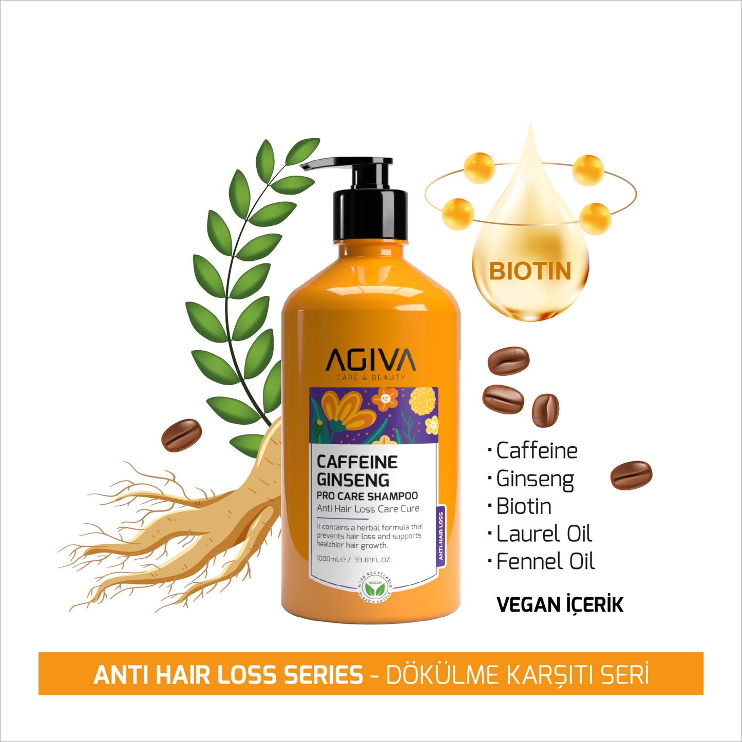 AGIVA Caffeine Ginseng Pro Care Shampoo - 1000 ml